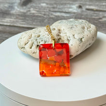 Red and Orange Square Necklace / Vibrant Fused Glass Jewellery
