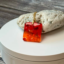 Red and Orange Square Necklace / Vibrant Fused Glass Jewellery
