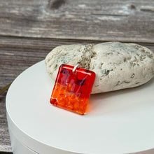 Red and Orange Square Necklace / Vibrant Fused Glass Jewellery