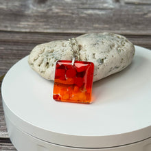 Red and Orange Square Necklace / Vibrant Fused Glass Jewellery