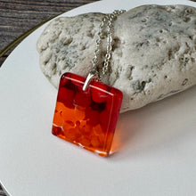 Red and Orange Square Necklace / Vibrant Fused Glass Jewellery