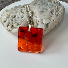 Red and Orange Square Necklace / Vibrant Fused Glass Jewellery