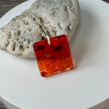 Red and Orange Square Necklace / Vibrant Fused Glass Jewellery