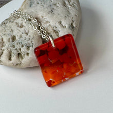 Red and Orange Square Necklace / Vibrant Fused Glass Jewellery