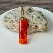 Red and Orange Long Pendant Necklace / Vibrant Fused Glass Jewellery