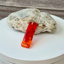 Red and Orange Long Pendant Necklace / Vibrant Fused Glass Jewellery