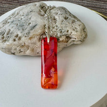 Red and Orange Long Pendant Necklace / Vibrant Fused Glass Jewellery