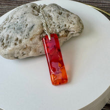 Red and Orange Long Pendant Necklace / Vibrant Fused Glass Jewellery