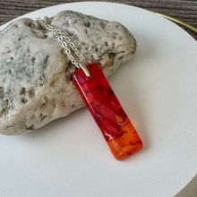 Red and Orange Long Pendant Necklace / Vibrant Fused Glass Jewellery
