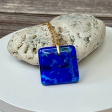 Blue Square Necklace / Sunshine Fused Glass Jewellery