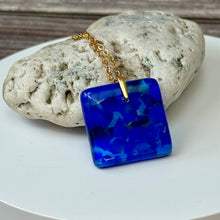 Blue Square Necklace / Sunshine Fused Glass Jewellery