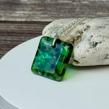 Green Square Necklace / Nature Fused Glass Jewellery