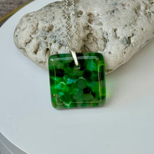 Green Square Necklace / Nature Fused Glass Jewellery