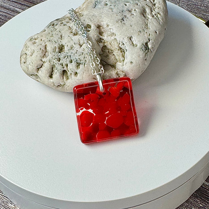 Red Long Pendant Necklace / Summer Fused Glass Jewellery
