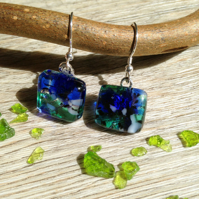 Nature Lover Blue and Green Glass Sterling Silver Earrings
