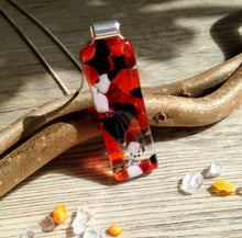 Long Pendant Orange and Black Silver Necklace