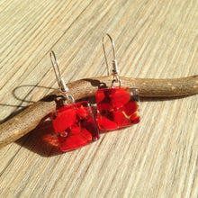 Red Earrings Sterling Silver Fused Glass Earrings