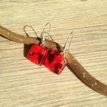 Red Earrings Sterling Silver Fused Glass Earrings