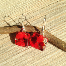 Red Earrings Sterling Silver Fused Glass Earrings