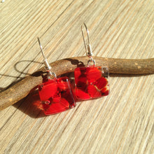 Red Earrings Sterling Silver Fused Glass Earrings
