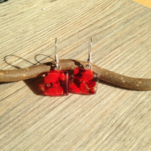 Red Earrings Sterling Silver Fused Glass Earrings