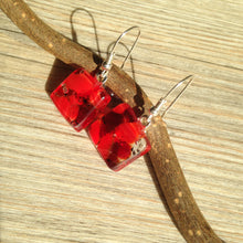 Red Earrings Sterling Silver Fused Glass Earrings