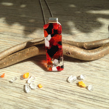 Long Pendant Orange and Black Silver Necklace