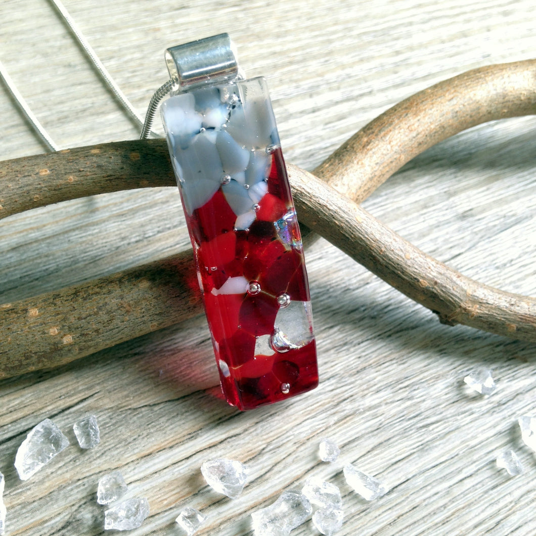 Ruby Long Pendant Fused Glass Necklace
