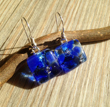 Handmade Cobalt Blue Fused Glass Earrings, Sterling Silver Hooks