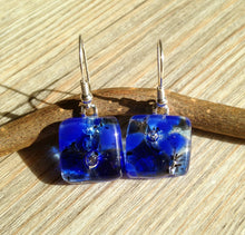 Handmade Cobalt Blue Fused Glass Earrings, Sterling Silver Hooks