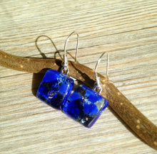 Handmade Cobalt Blue Fused Glass Earrings, Sterling Silver Hooks