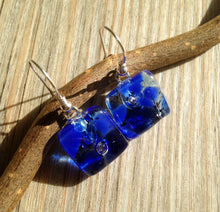 Handmade Cobalt Blue Fused Glass Earrings, Sterling Silver Hooks
