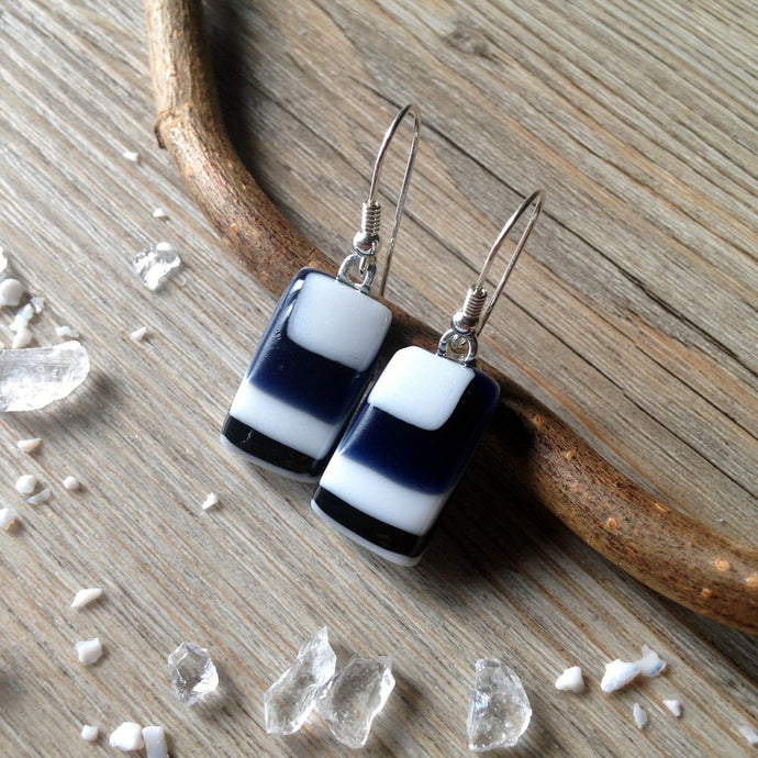 Retro Geometric Fused Glass Sterling Silver Earrings