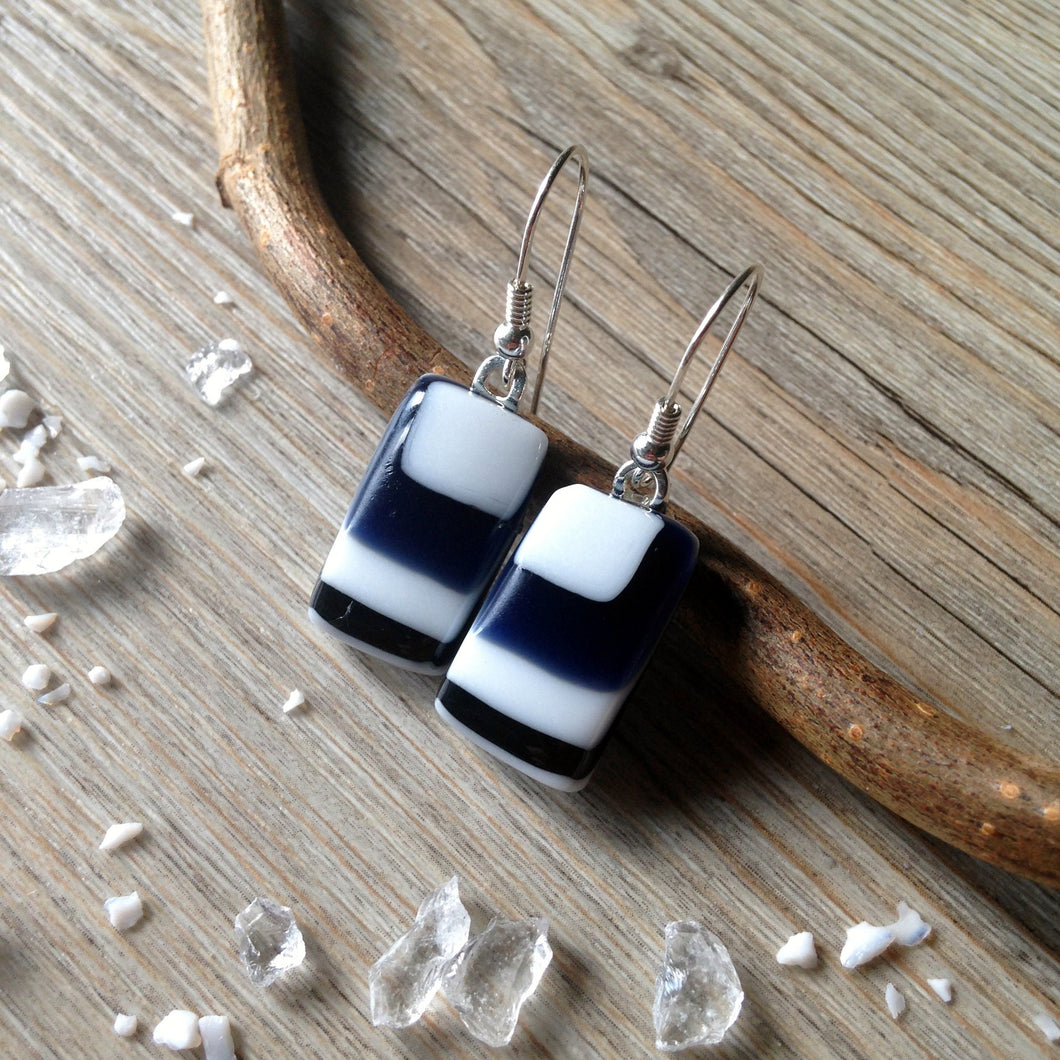 Retro Geometric Fused Glass Sterling Silver Earrings