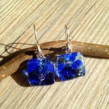 Handmade Cobalt Blue Fused Glass Earrings, Sterling Silver Hooks