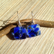 Handmade Cobalt Blue Fused Glass Earrings, Sterling Silver Hooks