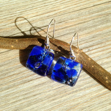 Handmade Cobalt Blue Fused Glass Earrings, Sterling Silver Hooks