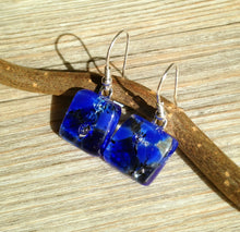 Handmade Cobalt Blue Fused Glass Earrings, Sterling Silver Hooks