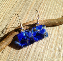 Handmade Cobalt Blue Fused Glass Earrings, Sterling Silver Hooks