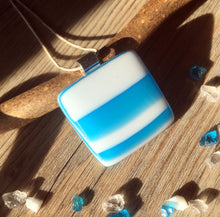 Handmade Fused Glass Necklace: Turquoise White Stripes Pendant