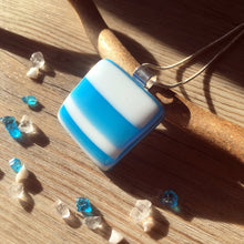 Handmade Fused Glass Necklace: Turquoise White Stripes Pendant
