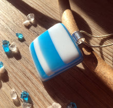 Handmade Fused Glass Necklace: Turquoise White Stripes Pendant