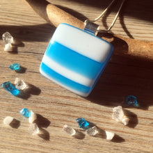 Handmade Fused Glass Necklace: Turquoise White Stripes Pendant