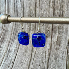 Handmade Cobalt Blue Fused Glass Earrings, Sterling Silver Hooks
