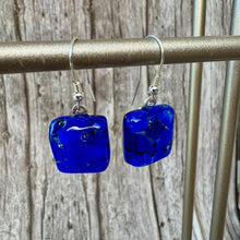 Handmade Cobalt Blue Fused Glass Earrings, Sterling Silver Hooks