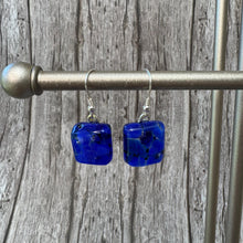 Handmade Cobalt Blue Fused Glass Earrings, Sterling Silver Hooks