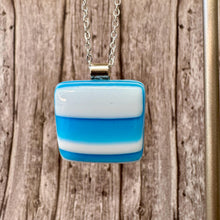 Handmade Fused Glass Necklace: Turquoise White Stripes Pendant