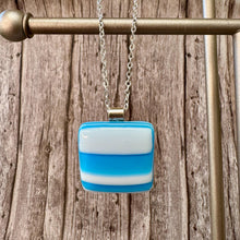 Handmade Fused Glass Necklace: Turquoise White Stripes Pendant