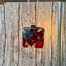 Ruby Red and Dark Grey Fused Glass Necklace