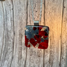 Ruby Red and Dark Grey Fused Glass Necklace